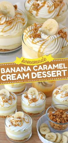 Banana Caramel Cream Dessert, fruit desserts, banana caramel cream dessert Cream Desserts Recipes, Caramel Dessert Recipes, Banana Caramel, Banana Dessert Recipes, Caramel Cream, Caramel Desserts, Fruit Dessert Recipes, Individual Desserts, Homemade Pastries