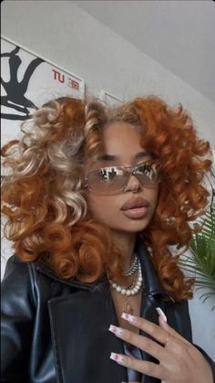 Black Ginger Woman, Red Orange Hair Black Women, Orange And Blonde Hair Black Women, Ginger With Blonde Highlights Curly Hair, Orange Hair Outfit Ideas, Black Women With Ginger Hair, Ginger On Black Women, Black Woman Ginger Hair, Dyed Natural Hair Ginger