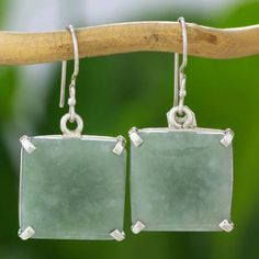 Minimalist Silver and Apple Green Jade Artisan Earrings - Abstract Square | NOVICA Silver Jewelry Design, Artisan Earrings, Jade Earrings, Silver Engagement Rings, Jewelry Outfit, Cute Necklace, Girls Necklaces, Apple Green, Jade Pendant