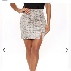 Never Been Worn! Still With Tags From Fashion Nova Trendy Silver Skirt For Party, Trendy Silver Party Skirt, Trendy Fitted Silver Skirt, Trendy Fitted Silver Mini Skirt, Silver Fitted Mini Skirt, Silver Mini Length Bottoms For Night Out, Chic Fitted Silver Mini Skirt, Silver Mini Skirt For Spring, Taupe Fashion