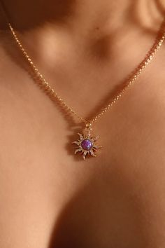 14K Real Gold Plated Purple Opal Sun Necklace – Cutethingscommin Gold Sun Bracelet, Tangled Sun Necklace, Rapunzel Sun Necklace, Purple Opal Gemstone Jewelry, Gold Elegant Jewelry, Purple Opal Round Jewelry, Gold Jewelry Aesthetic Necklaces, Sun Necklace Aesthetic, Rapunzel Jewelry