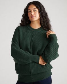 Sizes 00-40. So soft, not scratchy. This is your ultra-cozy alternative to a classic wool sweater. It’s so luxe and feels like cashmere, but it’s pill-resistant, and you can wash it yourself! You’ll wear this classic style with everything… all season long. It has those roomy dolman sleeves we love and an overall easy fit. Puffer Vest Fashion, Athleisure Pants, Deep Autumn, Weekend Dresses, Universal Standard, Dolman Sweater, Denim Sweater, Vest Fashion, Petite Jeans