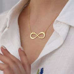 Custom Infinity Necklace with Two Names, Personalized Infinity Name Necklace, Two Name Necklace, Birthday Gifts, Mothers Day Gift 💕 H O W * TO * O R D E R Step 1 : Choose the color: Gold, Rose Gold, White Gold Step 2 : Choose necklace length: 14" to 24" available Step 3 : Add your personalization: Simply use the 'PERSONALIZATION BOX' to let us know the NAME and FONT NUMBER that you would like. 💕 DETAILS, MATERIAL & FINISH Yellow Gold, Rose Gold, Silver, 14K Solid Gold Silver ALL OUR PRODUCTS H Infinity Jewelry For Birthday, Custom Name Infinity Jewelry For Birthday, Infinity Necklace For Birthday And Mother's Day, Custom Name Infinity Jewelry Gift, Gold Infinity Necklace For Birthday, Elegant Infinity Customized Name Necklace, Elegant Personalized Infinity Necklaces, Personalized Gold Infinity Name Necklace, Infinity Shaped Name Jewelry For Gift