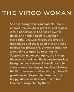 the virgo woman poem written in brown and white with an image of a bird on it