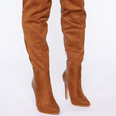 Available In Camel. 4.5 Inch Stiletto Heel. Two Tone Material Detail. Zipper Detail. Brown Suede Party Boots, Brown Suede Heeled Boots For Party, Brown Suede Boots For Party, Party Suede Brown Boots, Brown Suede Evening Boots, Equestrian Riding Boots, Dan Post Boots, Thigh High Suede Boots, Brown Riding Boots