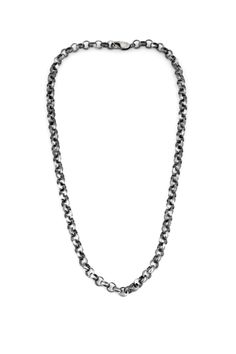 "Welcome to TomerM Jewelry! Featuring large round sculptural links, this chunky chain of blackened sterling silver creates a rugged masculinity. Showcasing true jewelry craftsmanship, he will love wearing this chain on its own, or layered with other chains for an edgy look. ABOUT THIS NECKLACE ⚬ Entirely handmade from 925 Sterling silver. ⚬ Links are 8mm. ⚬ Chain is 55 cm long with lobster clasp closure. ⚬ Comes in a handsome black alligator print gift box, ready for giving. 🌎 FREE worldwide sh Gunmetal Cable Chain Link Necklace, Black Sterling Silver Link Chain Necklace, Mens Silver Chain, Mens Silver Chain Necklace, Lion Head Bracelet, Necklace For Him, Lion Bracelet, Silver Necklace Chain, Alligator Print