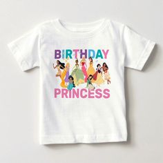 Personalize this super cute Birthday Princess shirt with your child's name and age! Basic Crew Neck T-shirt For Birthday, Unisex Pre-shrunk T-shirt For First Birthday, Cute First Birthday T-shirt With Character Print, Unisex Birthday T-shirt With Letter Print, Unisex Letter Print T-shirt For Birthday, White T-shirt With Letter Print For First Birthday, Basic Graphic Print Top For Birthday, Playful Custom Print T-shirt For First Birthday, Customizable White T-shirt For First Birthday