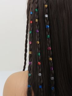 Multicolorido Casual Collar  Ferro Simples Anel de cabelo Embellished Pride Hair Accessories, Beaded Braids, Hair Braid Beads, Hair Braid Rings, Dread Locks, Girl Hair Dos, Korean Hair Color, Rave Hair, Glamorous Hair