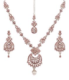 PRICES MAY VARY. New! Touchstone Indian Bollywood Handcrafted Filigree Floral Embellished With Pink Faux Rose Quartz Designer Jewelry Style Statement Necklace Mangtika Set In Silver Tone For Women. EXTRA LONG EARRINGS. Length 2.75 inches SPECIFICATIONS: Necklace Length: 15.50 Inches. (Extendable/Adjustable With Extra Links/Chain Up To 19.25 Inches. Earrings Weight (Single) 10 Gms. Earrings Length 2.75 Inches. Earrings Width 1 Inch. OCCASION Will add luster when worn for a wedding, engagement, pa Jeweled Crystal Jewelry Sets For Wedding, Crystal Jeweled Jewelry Sets For Wedding, Pink Jeweled Bridal Necklace For Wedding, Pink Crystal Rhinestone Necklace For Wedding, Pink Crystal Bridal Necklace For Wedding, Pink Rhinestone Wedding Jewelry, Extra Long Earrings, Wedding Designer, Indian Bollywood