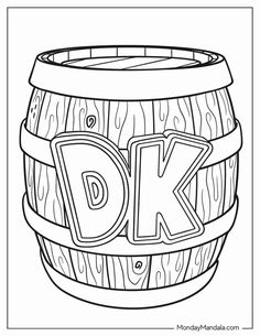 the letter dk is placed in a barrel with wood grain coloring pages for kids