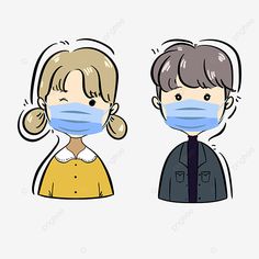 two people wearing face masks to protect them from the corona, cartoon, character png and psd