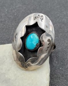 Wonderful Vintage, Native American, Navajo Sterling Silver Shadow Box Turquoise Ring. This beautiful ring is sure to receive many compliments! SOLID925 STERLING SILVER, FULLY TESTED, NOT PLATED OR FILLED. Ring Size: 8.75 Width: 29mm - 3mm Gemstone: Turquoise  Weight: 5.8 Grams Hallmarked: JVA or ALF? We gladly combine shipping! Everything is packed with care to make sure it arrives safely. We only sell authentic items. If it is a name brand item, we guarantee it to be authentic. If it is made of Ring Video, John 3 16, Beautiful Ring, Rings Statement, Shadow Box, Precious Metals, Turquoise Ring, Beautiful Rings, Favorite Jewelry