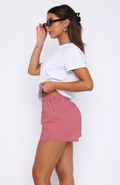 Women’s Boxer Shorts, Scandi Shorts, Stripe Shorts Outfit, Boxer Outfit, Striped Shorts Outfit, Thrift Wishlist, White Summer Outfits, The Boxer, Gym Girl