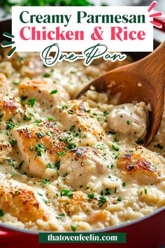 creamy parmesan chicken and rice one pan dinner