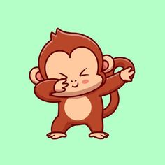 a cute little monkey hugging its back with his eyes closed and hands behind it, on a green background