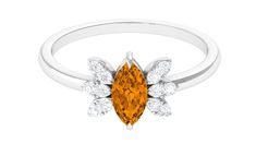 1 CT Marquise Cut Citrine Promise Ring with Diamond Stones - Rosec Jewels Orange Topaz Wedding Ring With Center Stone, Elegant Orange Ring With Accent Stones, Elegant Orange Rings With Accent Stones, Elegant Orange Topaz Wedding Ring, Anniversary Orange Topaz Ring With Accent Stones, Elegant Orange Diamond Ring With Gemstone, Orange Topaz Ring For Anniversary, Fine Jewelry Style, Orange Diamond Ring With Prong Setting, Orange Diamond Wedding Ring Fine Jewelry