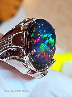 Top Seller for 5A Quality Natural Black Opal Men's Ring, 925 Sterling Silver Unique Opal Ring, Fine Jewelry Black Opal Ring Opal Auctions, Black Opal Engagement Ring, Unique Opal Ring, Black Opal Jewelry, Rocks Crystals, Black Opal Stone, Unique Opal, Black Opal Ring, S Ring