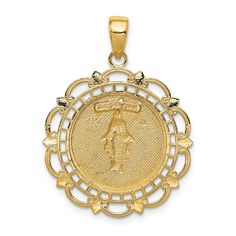 14k Yellow Gold Polished Finish Miraculous Medal With Scallop Frame Medal Pendant Average Weight 2.9 gm, Width of Item 25 MM Locket Charms, Rose Jewelry, Miraculous Medal, Magnetic Bracelet, Gold Polish, Selling Jewelry, Manufacturing Process, Jewelry Collection, Fine Jewelry