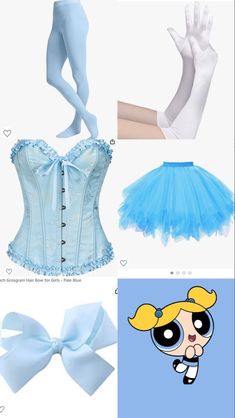 the powerpuff cosplay costume is shown in three different colors and sizes