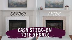 the before and after photos show how to paint a fireplace