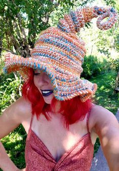 Crochet Twisted Witch Hat. Witch Costume Hat. Cosplay Hat. - Etsy Fun Halloween Hats One Size Fits Most, Whimsical Beanie Costume Hats And Headpieces, Handmade Fun Halloween Costume Hats And Headpieces, Fun Halloween Hat, Handmade Fun Wide Brim Mini Hats, Whimsical One Size Fits Most Sun Hat, Handmade Fun Costume Hats And Headpieces, Playful Adjustable Hats For Halloween, Handmade Halloween Costume Hats And Headpieces