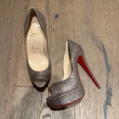 100% Authentic Nwot. Size 36 Sparkle Louboutin Heels, Glitter Louboutin Heels, Louboutin Crystal Heels, Silver Christian Louboutin Heels, Christian Louboutin Heels & Wedges, Heels Classy, Aesthetic Shoes, Hip Hop Music, Platform Heels