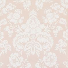 a pink and white wallpaper with flowers on it