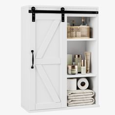 PRICES MAY VARY. [Space-saving Bathroom Cabinet]: The wall cabinet features 2 fixed shelves and 1 adjustable shelf to create flexible storage for your cosmetics, toiletries, towels, and toilet paper, while the sliding barn door design allows easy access and keeps the storage spaces tidy, organized and hidden from view [Modern Farmhouse Style] The vintage wood grain of the bathroom cabinet beautifully combines with the rustic metal elements, creating a charming and inviting atmosphere in your hom Over Toilet Storage Farmhouse, Medicine Cabinet With Barn Doors, Farmhouse Towel Storage Bathroom, Barn Doors Bathroom Cabinet, Small Farmhouse Bathroom Lowe's, Barn Bathroom Overstock, Above Toilet Storage Cabinet Rustic, Farmhouse Bathroom Towel Cabinet, Farmhouse Medicine Cabinet