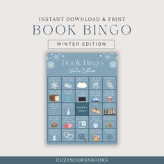 the book bingo is shown in front of a white background with snowflakes on it