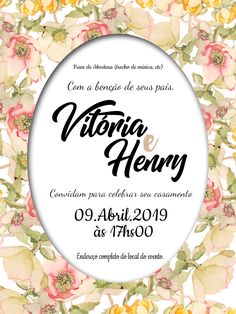 a wedding card with flowers on the front and back, in black lettering that reads victoria & henry