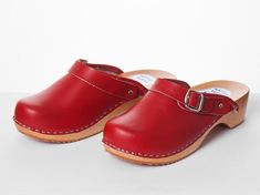 Red Clogs, Clogs Women, Swedish Clogs, Swedish Hasbeens, Wooden Sandals, Clogs And Mules, Clog Boots, Wooden Clogs, Red Sandals