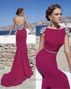 Vestidos Color Fucsia, Godmother Dress, Evening Gowns With Sleeves, Dress With Cap Sleeves, Bridal Dress Fashion, Color Magenta, Women Bodycon Dress, Dresses Ideas, Gala Dresses