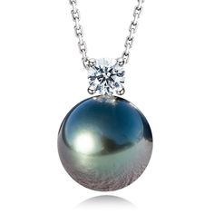 PRICES MAY VARY. This exquisite pendant features a 9-10mm Tahitian Black Pearl, which was handpicked for its radiant, luster and perfect round surface. The black pearl is mounted on the finest white gold plated sterling silver pendant and a 0.3ct moissanite diamond set together, the combination of Tahitian black pearls and moissanites makes these hook earrings classy, elegant and breathtaking. With a matched sterling silver chain, this necklace promises an easy day-to-night elegance. Tahitian Bl Tahitian Pearl Round Pendant Necklace For Anniversary, Tahitian Pearl Necklaces For Anniversary, Tahitian Pearl Jewelry With Brilliant Cut, Tahitian Pearl Necklace In White Gold, White Gold Tahitian Pearl Jewelry With High Luster, White Gold Jewelry With Brilliant Cut Tahitian Pearl, Tahitian Black Pearl Necklace, Tahitian Pearl Ring, The Black Pearl