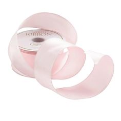 pink satin ribbon on white background with clipping in the center and two rolls attached to each other