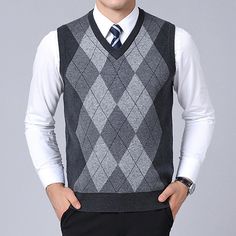 Season:Winter,Fall; Fabric:Wool,Acrylic,Knit; Sleeve Length:Sleeveless; Look After Me:Washable,Wet and Dry Cleaning; Gender:Men's; Style:Stylish,Vintage Style; Elasticity:Micro-elastic; Sweaters Type:Sweater Vest,Wool Sweater,Pullover Sweater Jumper; Fit Type:Regular Fit; Pattern:Plaid; Design:Knitted; Neckline:V Neck; Special Size:Normal; Front page:FF; Listing Date:07/20/2021; Production mode:External procurement; Bust:; Length:; Shoulder Width: Casual Style Men, V Neck Vest, Sweater Vest Mens, Fitted Jumper, Pullover Mode, Autumn Casual, Casual Vest, Men Clothes, Casual Sweaters