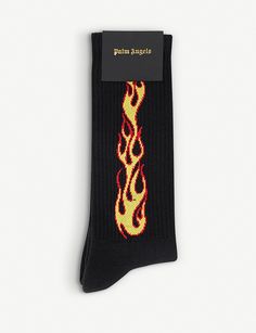 PALM ANGELS - Flame cotton-blend socks | Selfridges.com Skate Culture, Palm Angels, High Socks, Drawing Inspiration, Cotton Blend