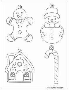 christmas coloring pages for kids with ginger, snowman and ginger house