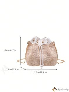 BirdinBag - Compact Colorblock Drawstring Chain Straw Bag with Mini Design Bag Bag, Straw Bag, Bucket Bag, Free Gifts, Color Blocking, 20 Cm, 4 Inch, Straw, Crossbody Bag