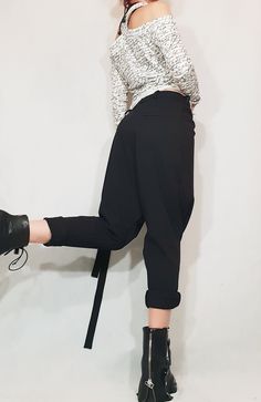 "Extravagant Harem Pants/Loose Casual Pants/Women Pants/Baggy Pants/Long Maxi Black Pants/Casual Harem Trousers ❤️ Extravagant designs and high quality fabrics! ❤️ Materials & Care Textile, Polyamide, Cotton Hand wash at low temperatures. Do not machine dry. Do not iron. Do not dry clean! ❤️ Sizing We can make your piece from XS to 5XL! Everything in the shop can be also made according to your measures free of charge! ❤️ Shipping ✈ Ready to ship The time I need to prepare an order for shippi Avant Garde Pants, Steampunk Pants, Casual Pants Women, Gothic Pants, Gothic Boots, Harem Trousers, Pants Baggy, Harem Pants Women, Black Pants Casual