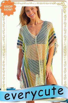 Apricot Fringes Striped Crochet Beach Cover Up Crochet Beach Cover Up, Cover Up Swimwear, Beach Cover Ups, Swimwear Beach, Swimwear Cover Ups, Beach Covers, Womens Activewear, Active Wear For Women, Womens Swimwear