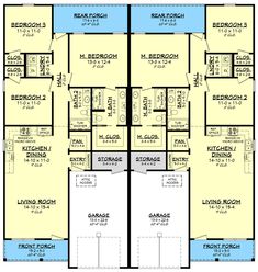 the floor plan for two story apartment with three bedroom and an attached living room area