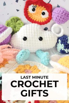 the last minute crochet gifts are on display with text overlay that says last minute crochet gifts