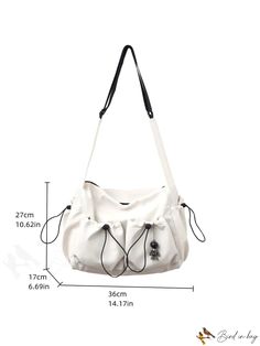 BirdinBag - Large Capacity White Hobo Bag with Front Pocket and Bag Charm - Perfect for Everyday Use Casual Hobo Tote Bag For Daily Use, Casual Hobo Tote Bag For Daily Life, Large Capacity Duffle Bag Satchel For Daily Use, Large Capacity Duffle Bag For Daily Use, Large Capacity Pouch Canvas Bag For School, Casual Rectangular Hobo Bag For Daily Use, Casual Rectangular Hobo Bag For Daily Life, Practical Satchel Shoulder Bag For School, Functional Satchel Shoulder Bag For Daily Use