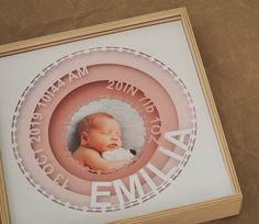 a baby's birth announcement is displayed in a frame with the name ema on it