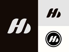 three different logos with the letter h in black, white and grey colors on them