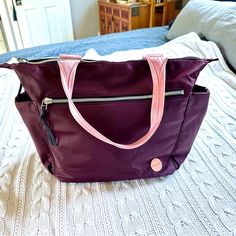 Euc Tillie Tote By Shortylove In Burgundy With Adorable Pink Handles And Pink Satin Lining, With Red Contrast Zips! Perfect Gym Bag Size. Two External Water Bottle Pockets. Inside Zip Pockets. So Much Great Organization. No Stains Or Flaws. Used A Few Times Only. Pink Handles, Burgundy Color, Pink Satin, Womens Tote Bags, Gym Bag, Zip Pockets, Water Bottle, Handles, Gym