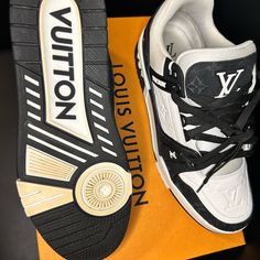 Excellent Condition, Slightly Worn Lv Sneakers, Lv Shoes, Louis Vuitton Shoes, Mens Shoes Sneakers, Men's Shoes, Shoes Sneakers, Louis Vuitton, Size 10, Black White