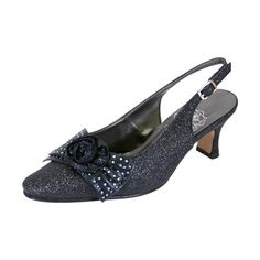 FLORAL Alaina wide width slingback is ideal for any formal affair. The 2.5 inch mid-heel slingback is accented with a decorative metallic upper twist rose bow on vamp along with crystals on a round toe front. The glitter fabric body is an eye catching one-of-a-kind style for any fancy occasion. **ATTENTION SHOPPERS** Find a large selection of Wide Width styles at our official retail website FAZPAZ . COM. Signup is Quick and Free, plus receive an instant $20 Gift Credit, Free Shipping and Exchang Wide Width Shoes, Slingback Shoes, Crystal Rose, Glitter Fabric, Synthetic Rubber, Pump Dress, Shoes Outlet, Mother Of The Groom, Mid Heel