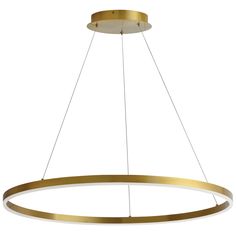 a large circular light fixture with two lights hanging from the ceiling and one is gold