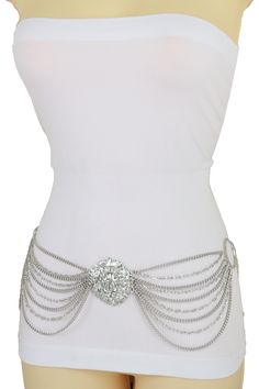 Style : Fashion / Waist or HipCondition : Brand NewColor : Silver metal chain links waistband and charms Size: One Size Belt - Adjustable Can Fit Size Small - Large Waist Size: About 25" - 45" (extension chain)Belt Width : About up to 4" widthVery Special Fashionable Belt Beautiful For Every Day And For A Going Out Night. Brand New Trendy Urban Women Waistband Spring Summer Winter Fall Modern All Year Around Collection Ladies Fashion Feminine Style Sexy Popular Premium Belt - Celebrity perfect f Metal Body Chain With Chain Strap For Festivals, Festival Body Jewelry With Metal Chain Strap, Metal Body Jewelry With Chain Strap For Festivals, Party Jewelry With Metal Decoration, Metal Waist Chain For Festivals, Silver Chain Necklace For Summer Parties, Summer Silver Chain Body Jewelry, Metal Body Jewelry With Chain Strap, Summer Silver Body Jewelry With Chain